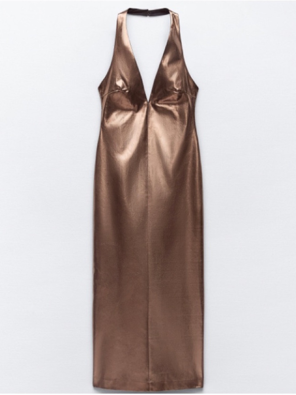 Zara Metallic Bronze Halter Maxi Dress NWOT